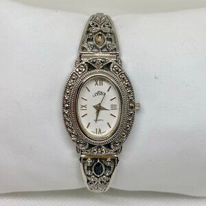 Alto Marcasite women watch silver tone oval case 25mm quartz analog 7” running